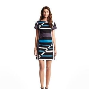 Derek Lam Black, White, Gray, Green & Brown Striped Mini Dress